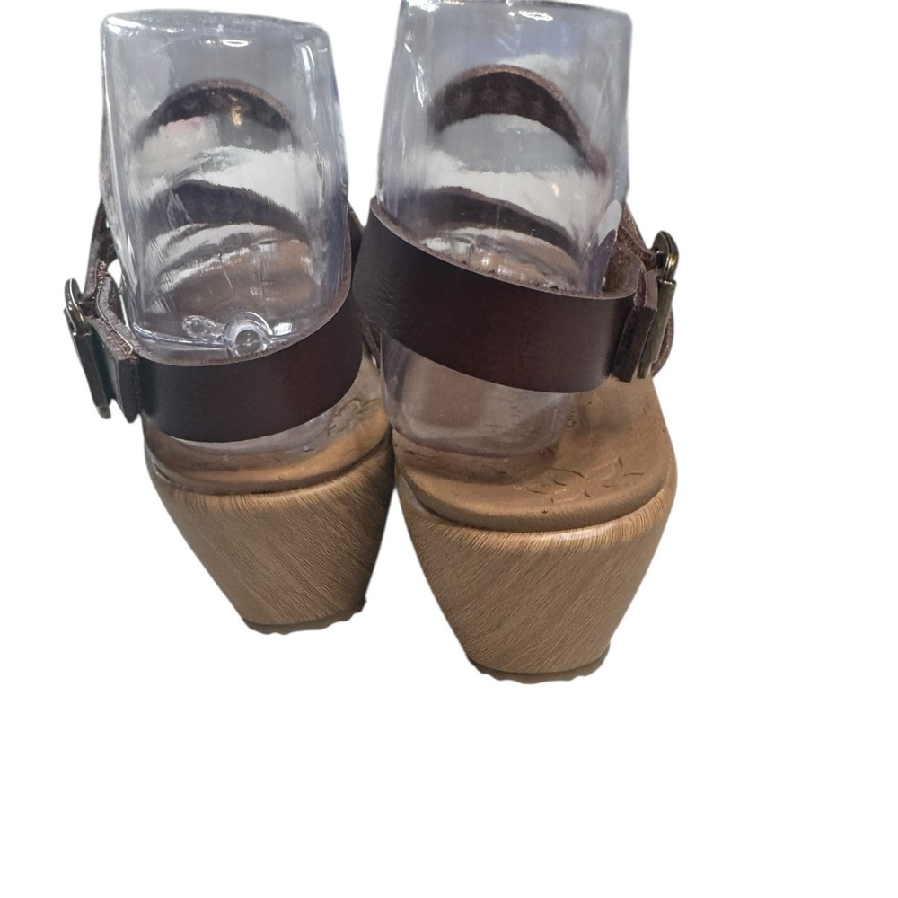 Skechers Brown Leather Wedge Sandals 10 Coastal Resort Preppy Y2K Soft Girl - Picture 4 of 8